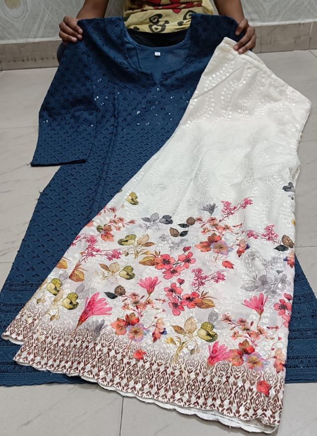 Blue Cambric Cotton Festival Wear Chikankari Phulkari Suit