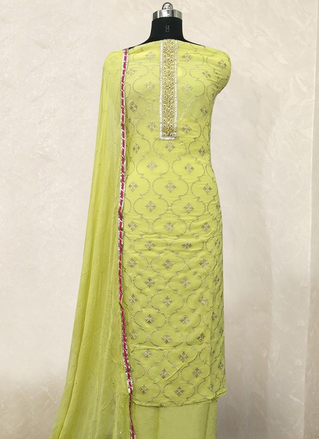 Georgette Green Festival Wear Embroidery Work Punjabi Dress Materials