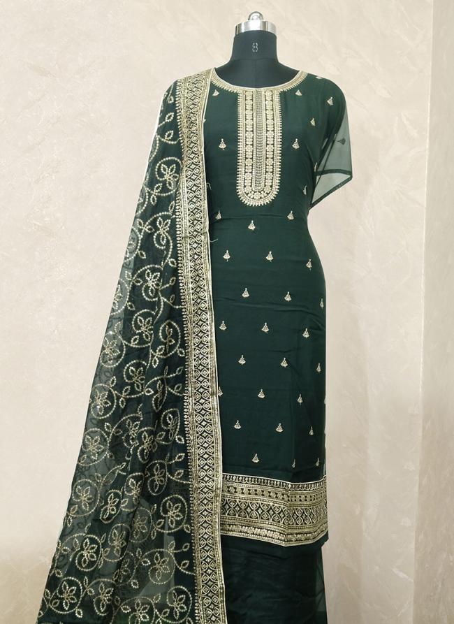 Pure Crepe Green Festival Wear Embroidery Work Dress Material