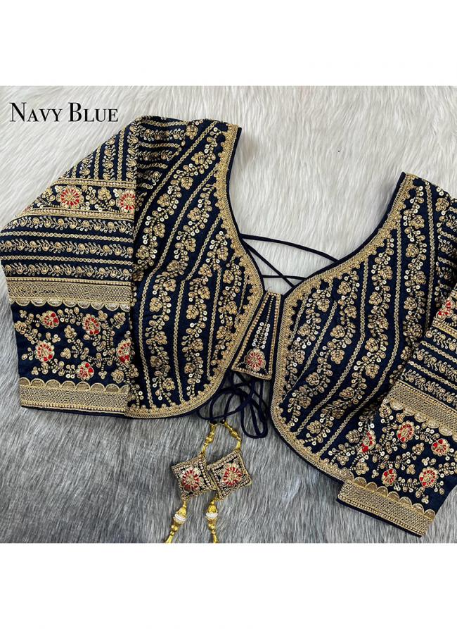 Navy blue Silk Wedding Wear Embroidery Work Blouse