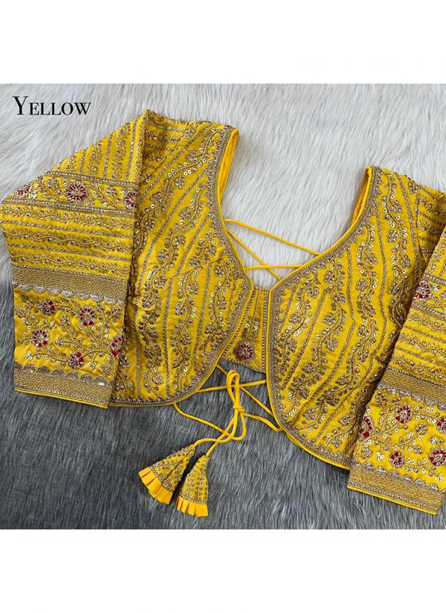 Yellow Silk Wedding Wear Embroidery Work Blouse