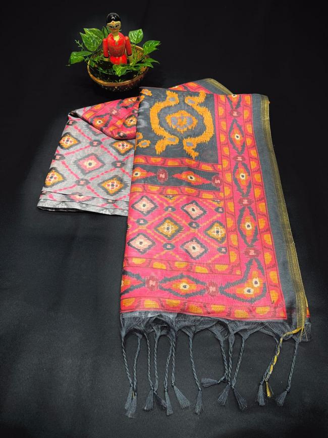 Grey Malmal Cotton Casual Wear Digital Printed Saree