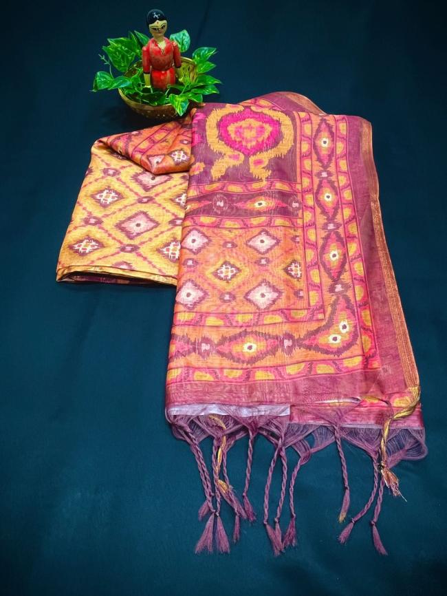 Yellow Malmal Cotton Casual Wear Digital Printed Saree
