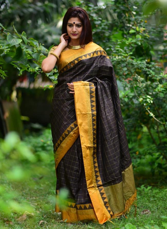 Black Raw Silk Festival Wear Weaving Saree