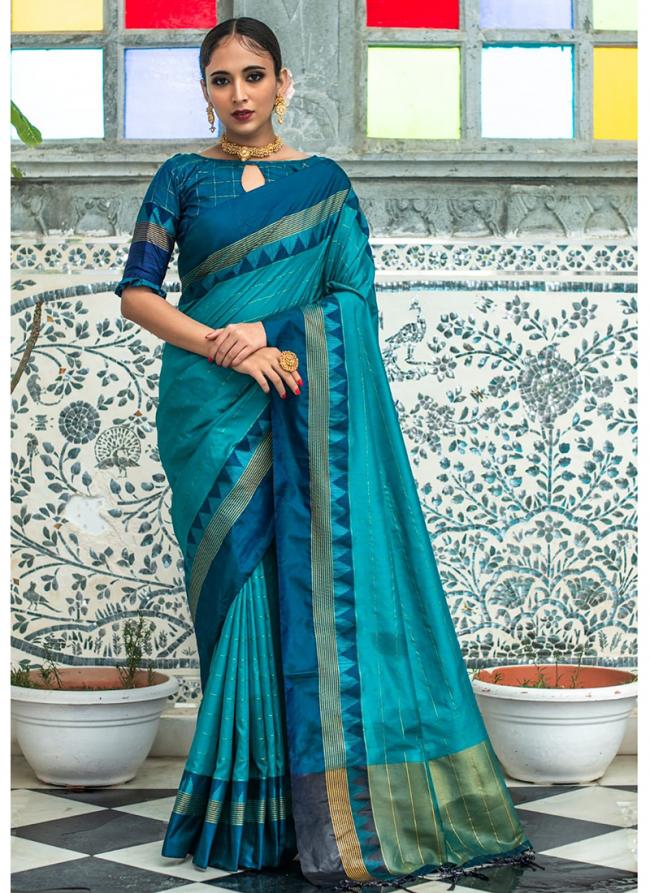 Firozi Raw Silk Festival Wear Weaving Saree