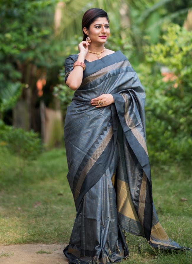 Grey Raw Silk Festival Wear Weaving Saree