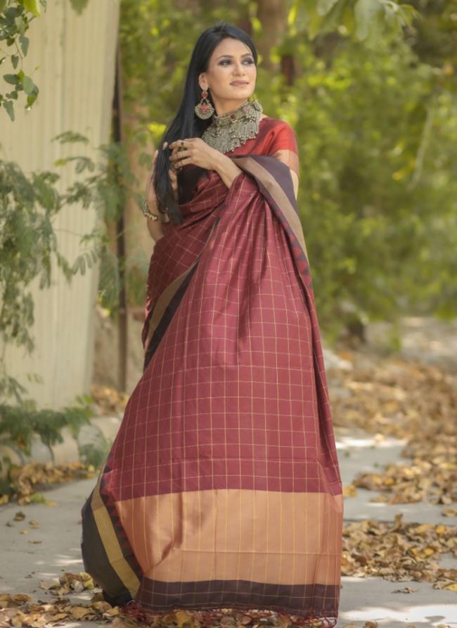 Maroon Raw Silk Festival Wear Weaving Saree