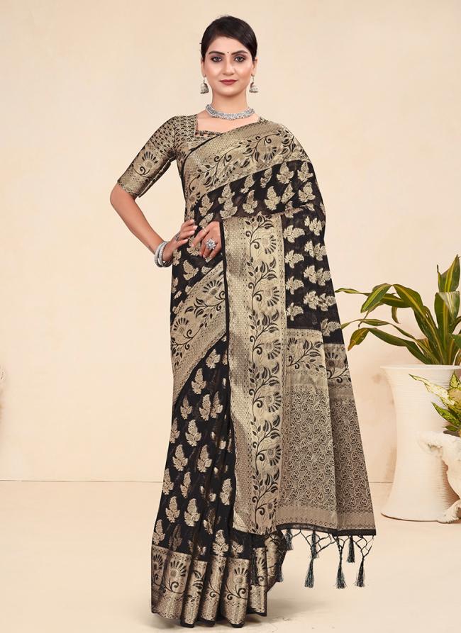 Black Pure Viscose Festival Wear Weaving Saree