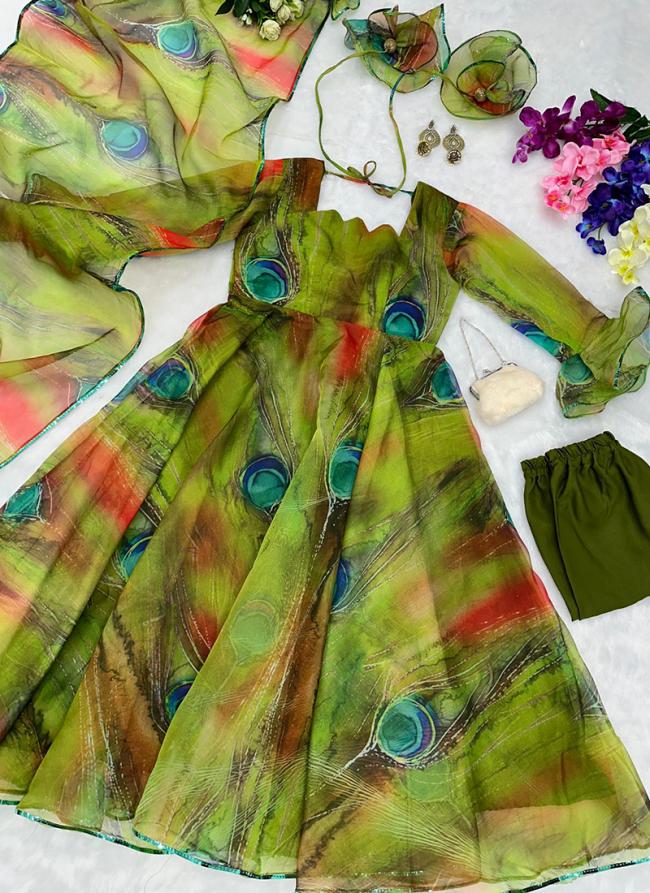 Green Organza Traditional Wear Digital Printed Readymade Salwar Suit