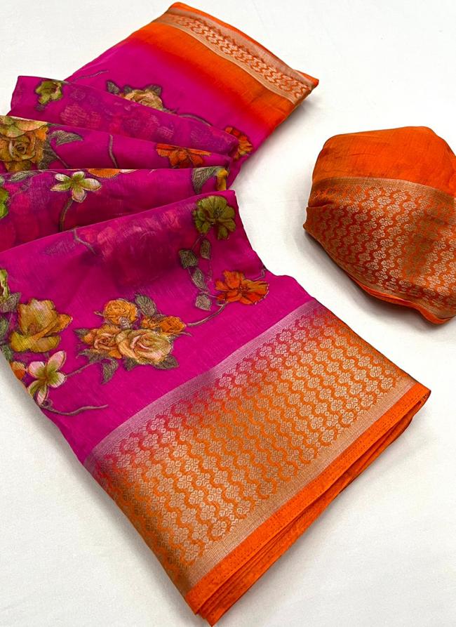 Rani Cotton Silk Casual Wear Printed Work Saree