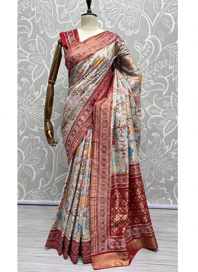 Red Meena Silk Reception Wear Thread Work Saree