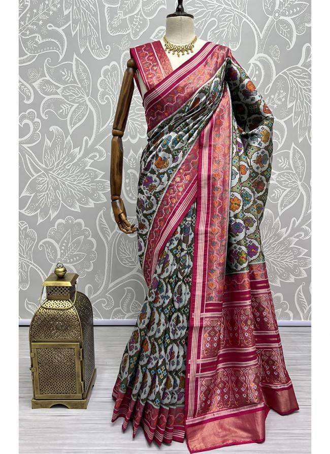 Pink Meena Silk Wedding Wear Thread Work Saree