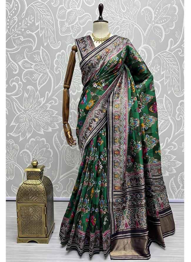 Green Meena Silk Wedding Wear Thread Work Saree