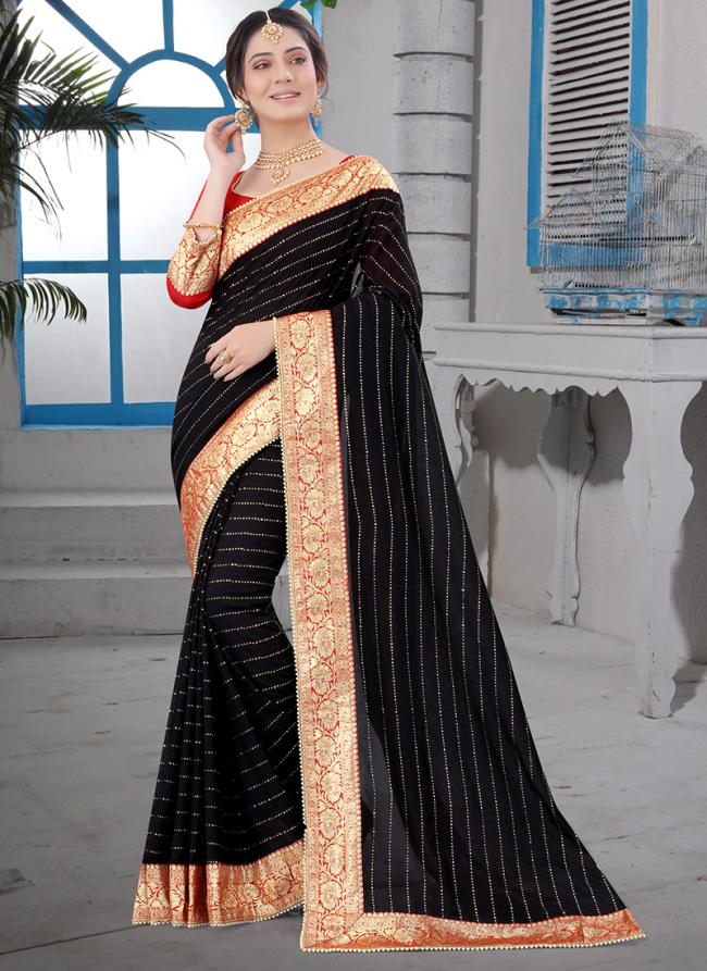 Black Vichitra Silk Festival Wear Border Work Saree