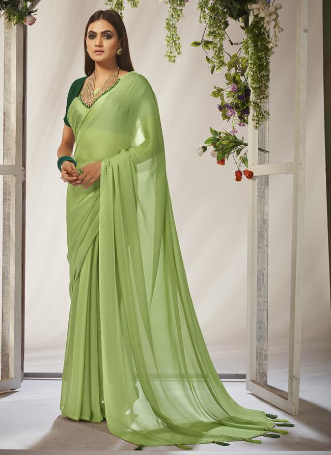 Light Green Organza Party Wear Embroidery Work Saree