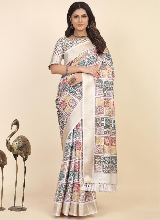 Grey Pure Dola Festival Wear Digital Printed Saree