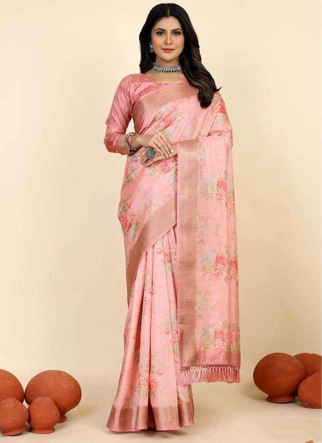 Light Pink Pure Dola Festival Wear Digital Printed Saree