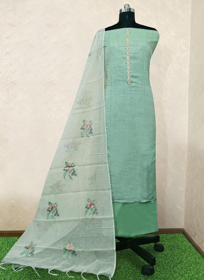 Kadhi Pista Green Festival Wear Embroidery Work Dress Material