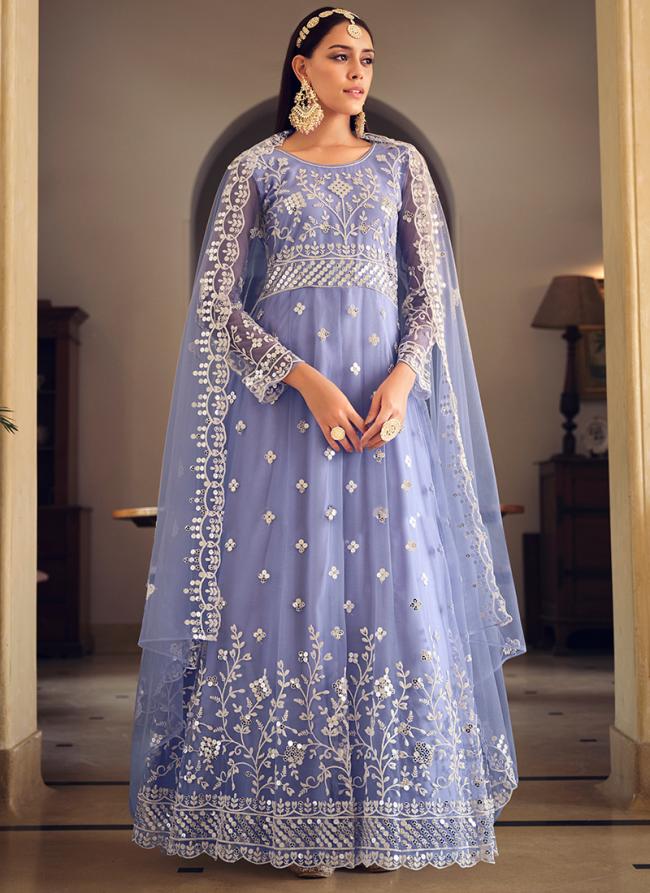 Lilac Net Wedding Wear Embroidery Work Anarkali Suit