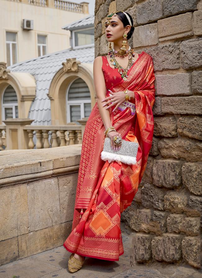 Orange Silk Festival Wear Weaving Saree