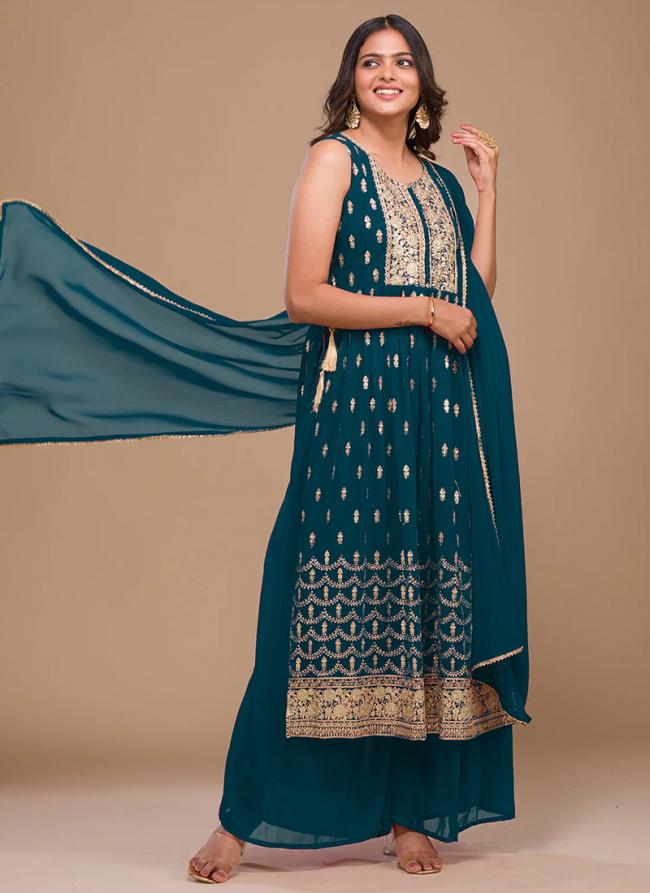 Rama Georgette Festival Wear Embroidery Work Palazzo Suit