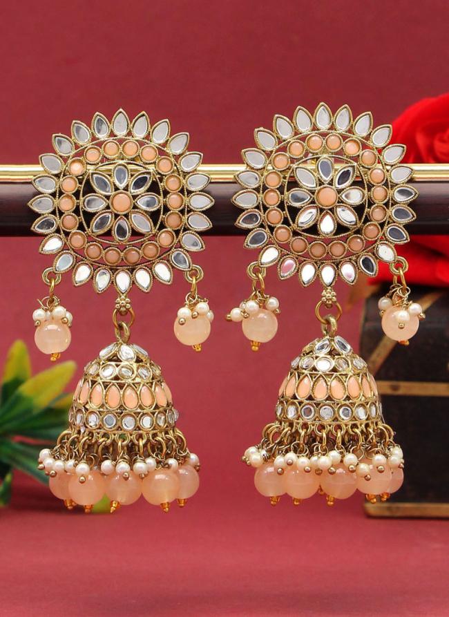 Peach And Gold Mirror Jhuma Earrings