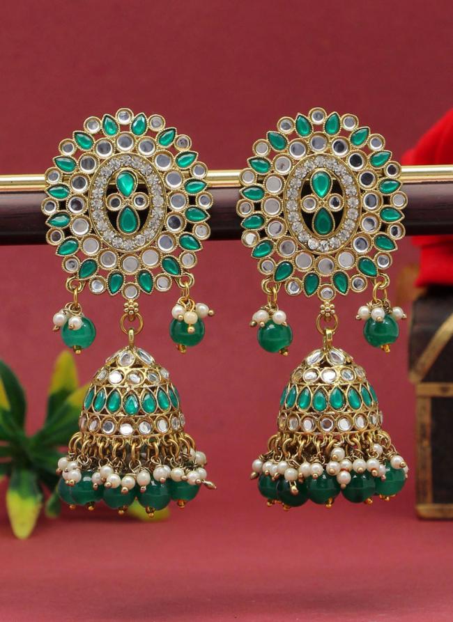 Green Mirror Jhumka Earrings