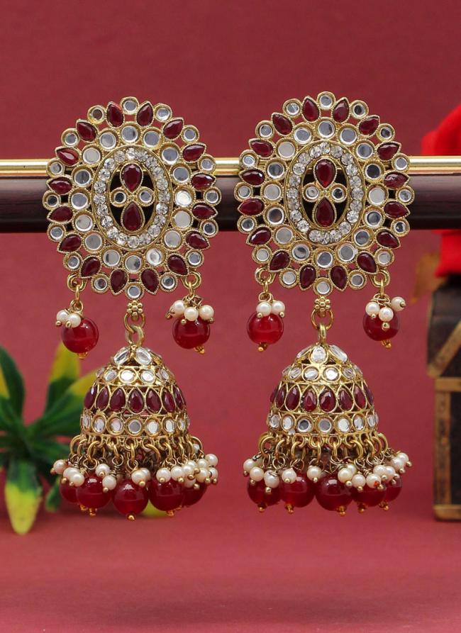 Maroon Mirror Jhumka Earrings