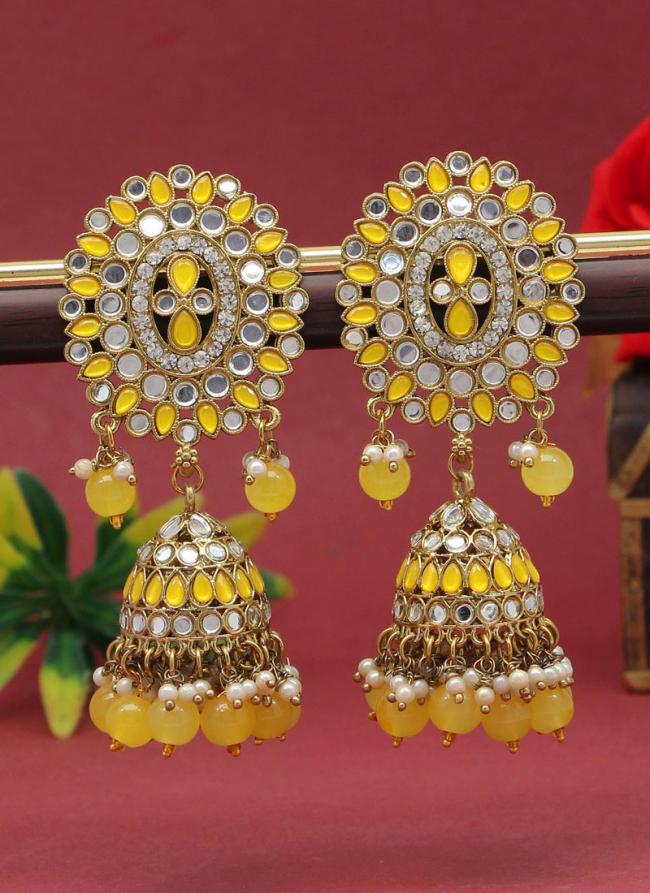 Yellow Mirror Jhumka Earrings