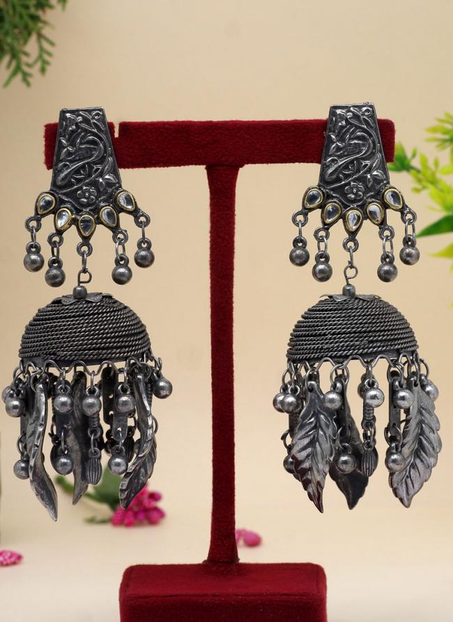 Silver Color Oxidised Big Jhumka Earrings