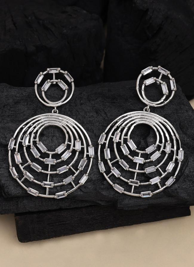   Party Wear  Silver Royal AD Chandbali Earrings