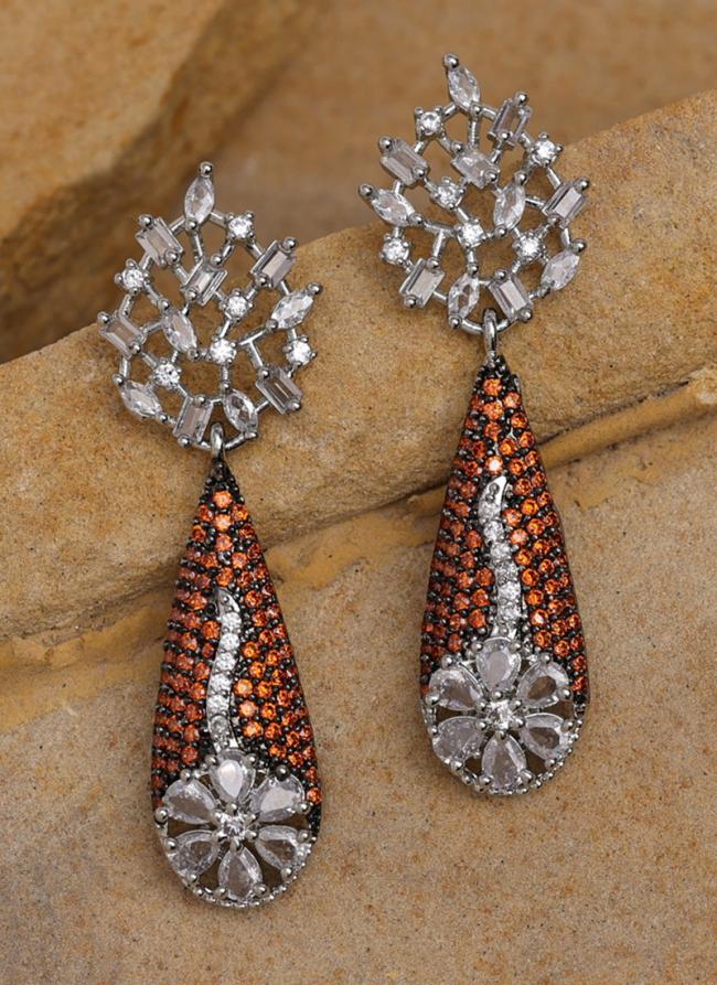   Party Wear  Orange Elegant American Diamond Embellished Dangle Earrings