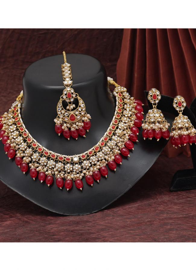   Party Wear  Red Kundan Choker Necklace Set