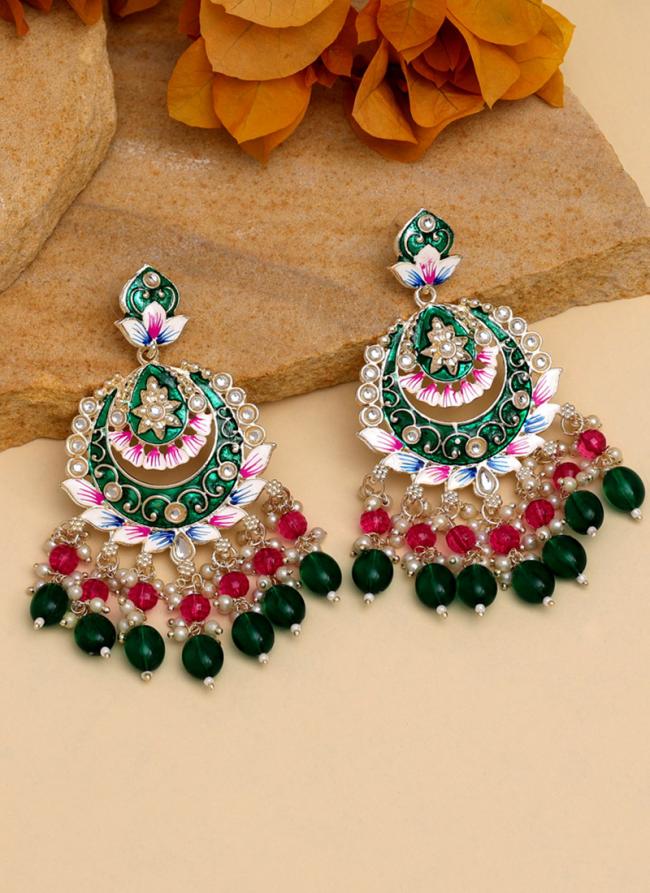   Party Wear  Green Hand Painted Meenakari Earrings