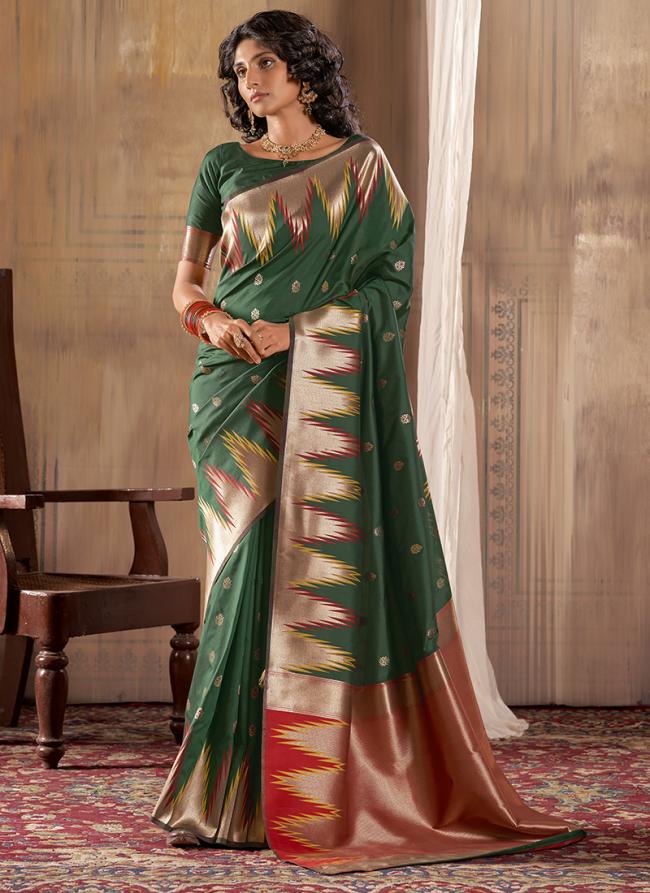 Banarasi Silk Bottle Green Traditional Wear Weaving Saree