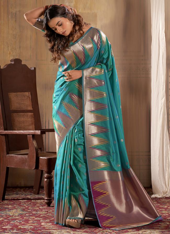 Banarasi Silk Firozi Traditional Wear Weaving Saree