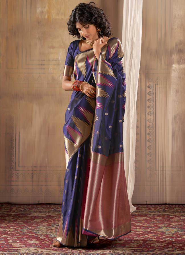 Banarasi Silk Navy Blue Traditional Wear Weaving Saree