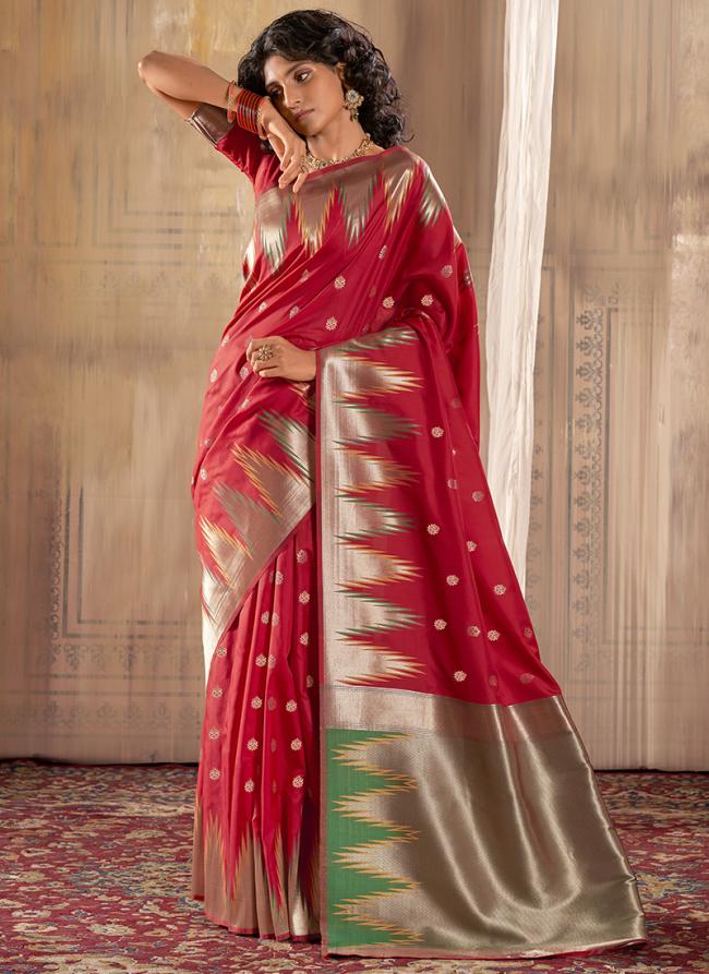 Banarasi Silk Red Traditional Wear Weaving Saree