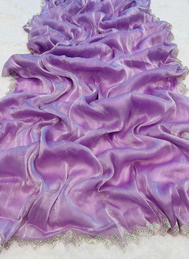Jimmi Choo Lilac Wedding Wear Embroidery Work Saree