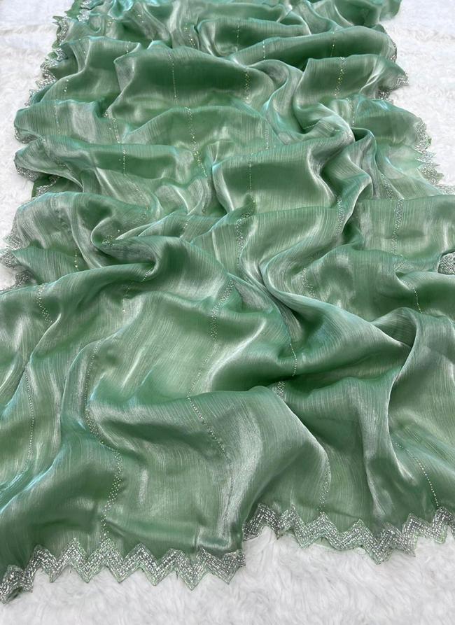Jimmi Choo Pista Green Wedding Wear Embroidery Work Saree
