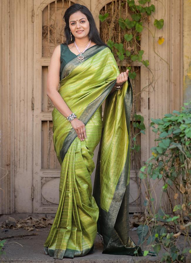 Soft Silk Light Green Traditional Wear Embroidery Work Saree