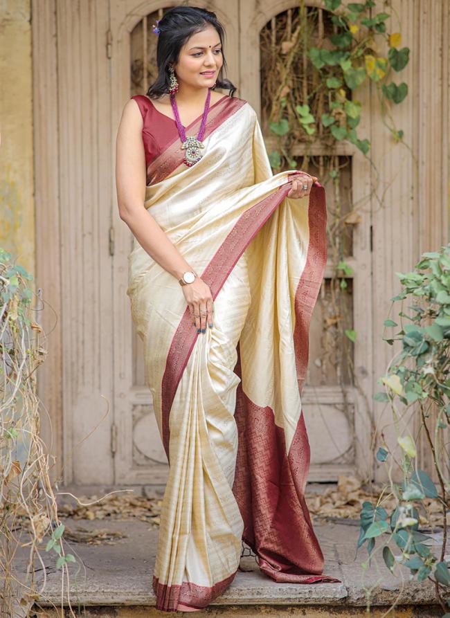 Soft Silk Off White Traditional Wear Embroidery Work Saree
