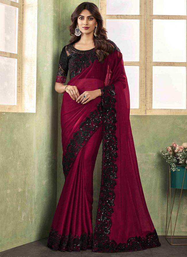Two Tone Chiffon Violet Party Wear Embroidery Work Saree