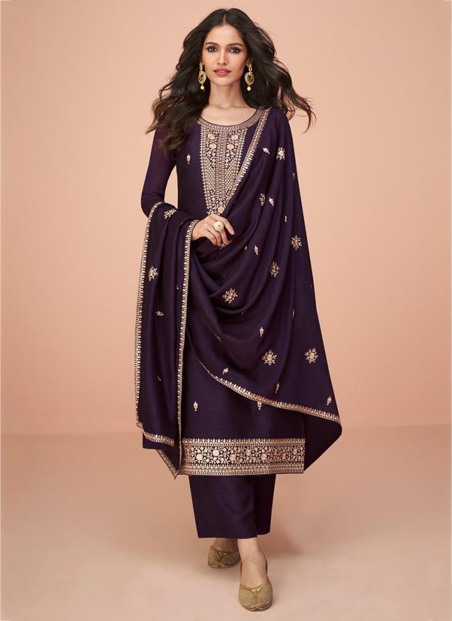 Premium Silk Purple Festival Wear Embroidery Work Salwar Suit