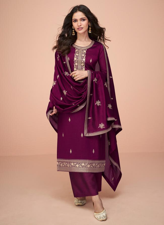 Premium Silk Wine Festival Wear Embroidery Work Salwar Suit