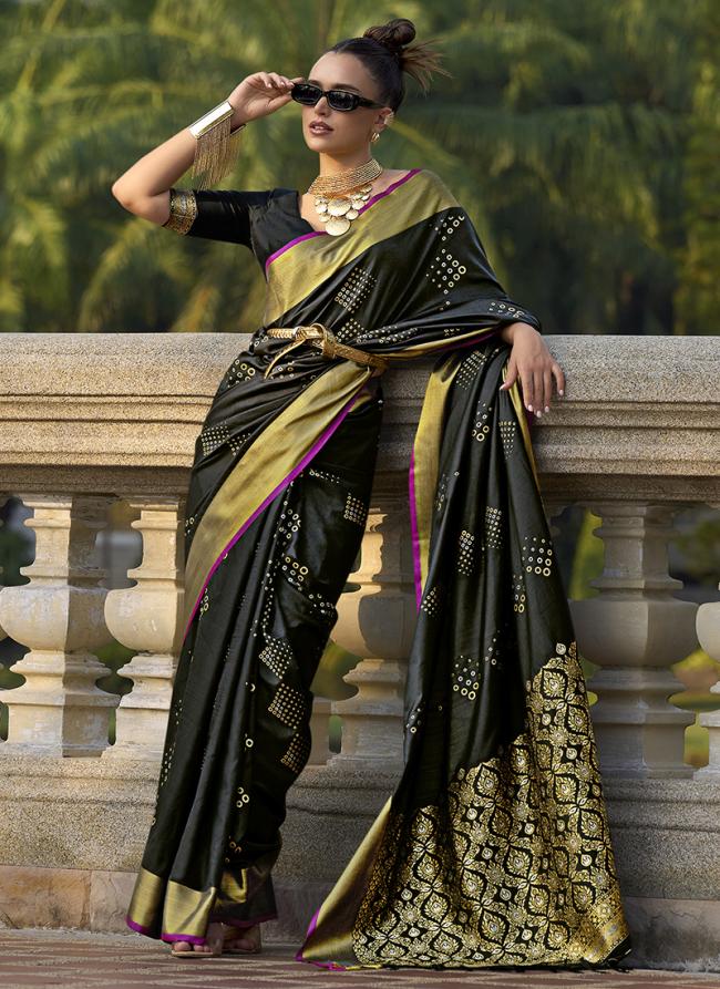 Soft Silk Black Traditional Wear Weaving Saree