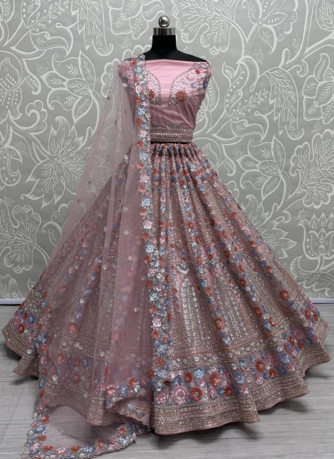 Net Pink Wedding Wear Zircon Diamond Work Lehenga Choli