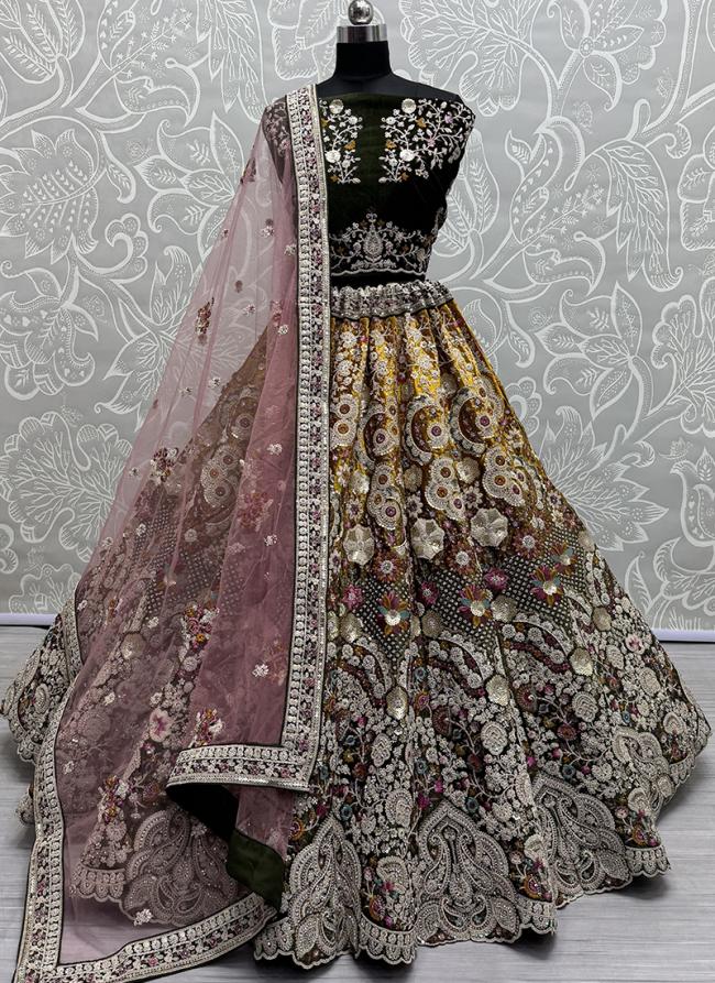 Velvet Mahendi Bridal Wear Dori Work Lehenga Choli