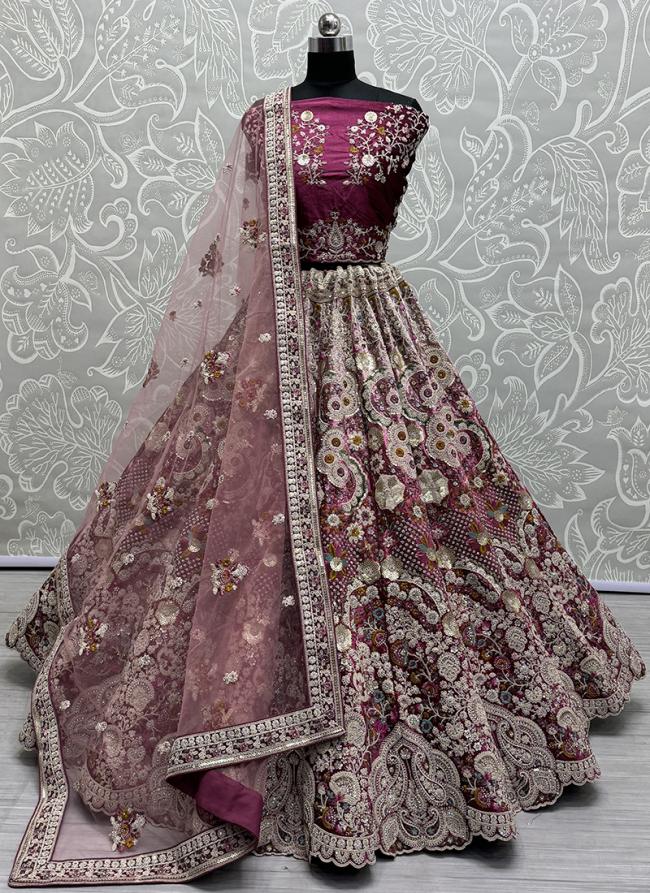 Velvet Pink Bridal Wear Dori Work Lehenga Choli