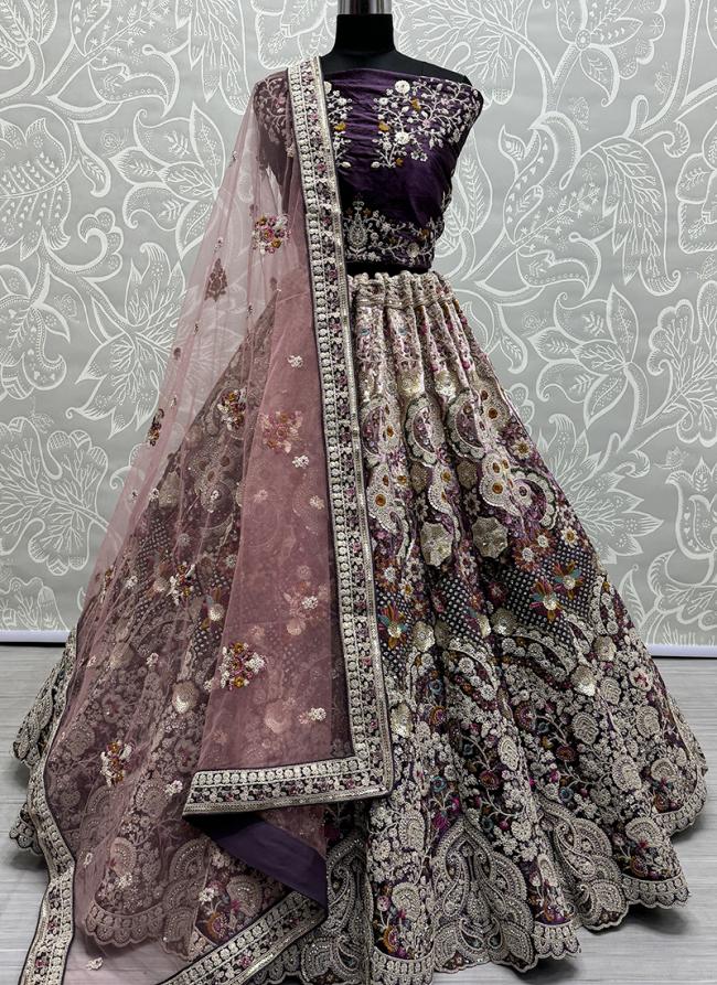 Velvet Purple Bridal Wear Dori Work Lehenga Choli